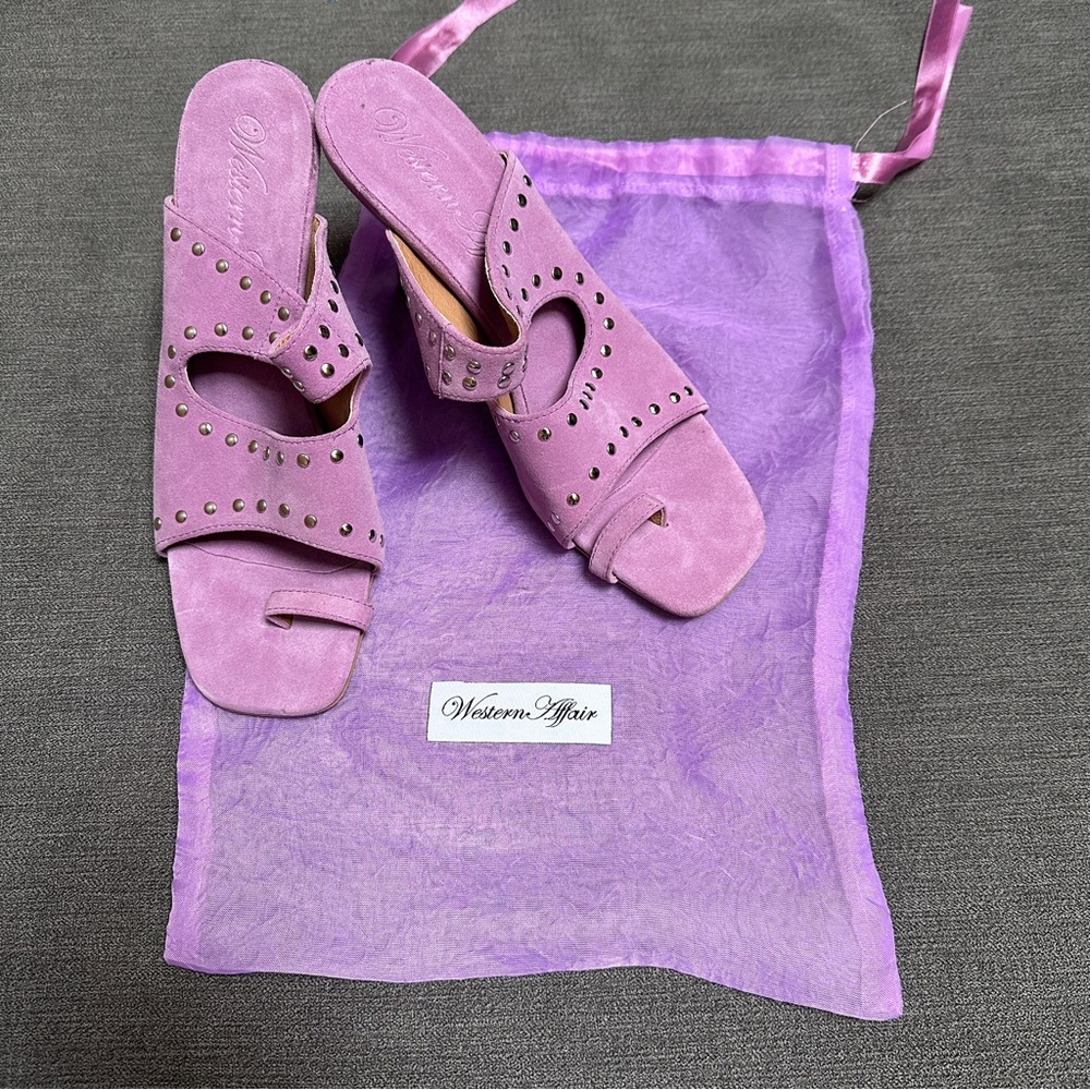 Western affair Pink Suede Mules with studded Details | size 39